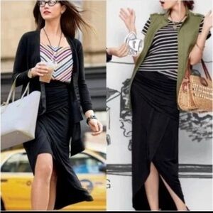 CAbi Run Around Maxi Skirt Women’s Medium Tulip midi Flattering ruched stretch